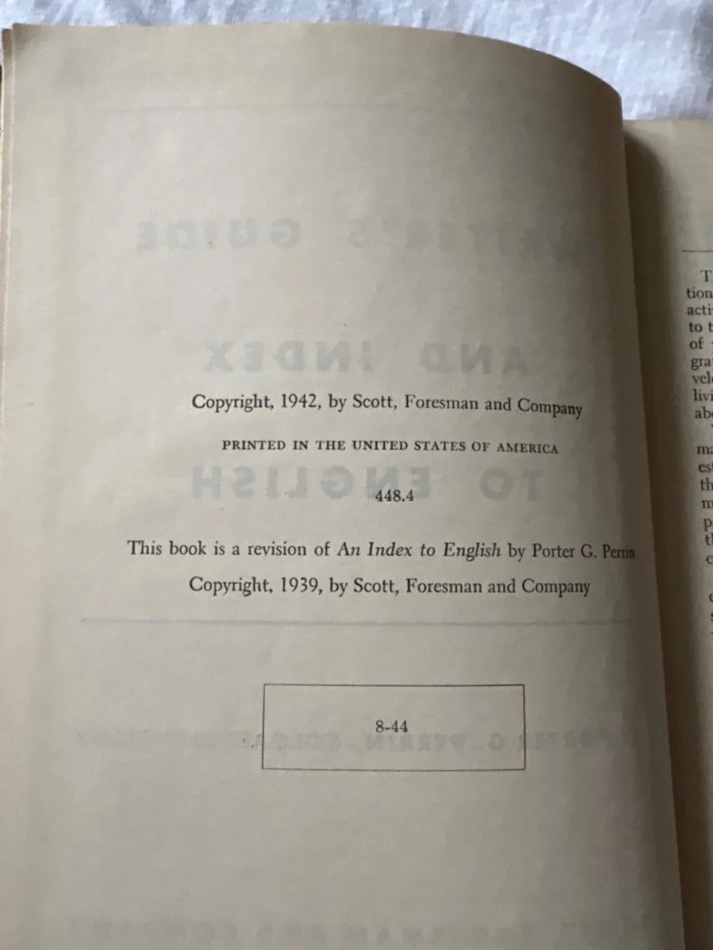 1942 Hardcover Writers Guide And Index To English By Porter G. Perrin
